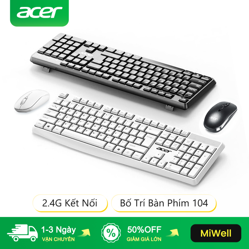 ACER Bộ Bàn Phím Và Chuột Không Dây KM41-2K 2.4G Siêu Mỏng Chống Văng Dành Cho Máy Tính / Notebook