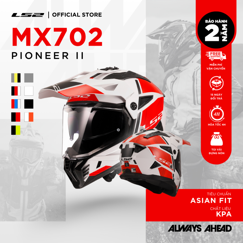 Mũ Bảo Hiểm Cào Cào LS2 MX702 Pioneer II New 2025 ECE2206 Off-Road Chuyên Địa Hình Touring Phượt