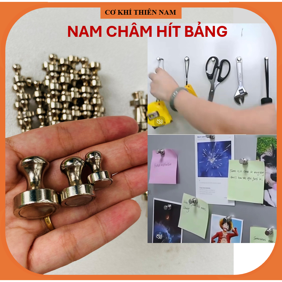 10 cái - Nam Châm Hít Bảng lực từ N35, Nam Châm Núm Kim Loại Hút Bảng, Núm Nam Châm Hít Bảng