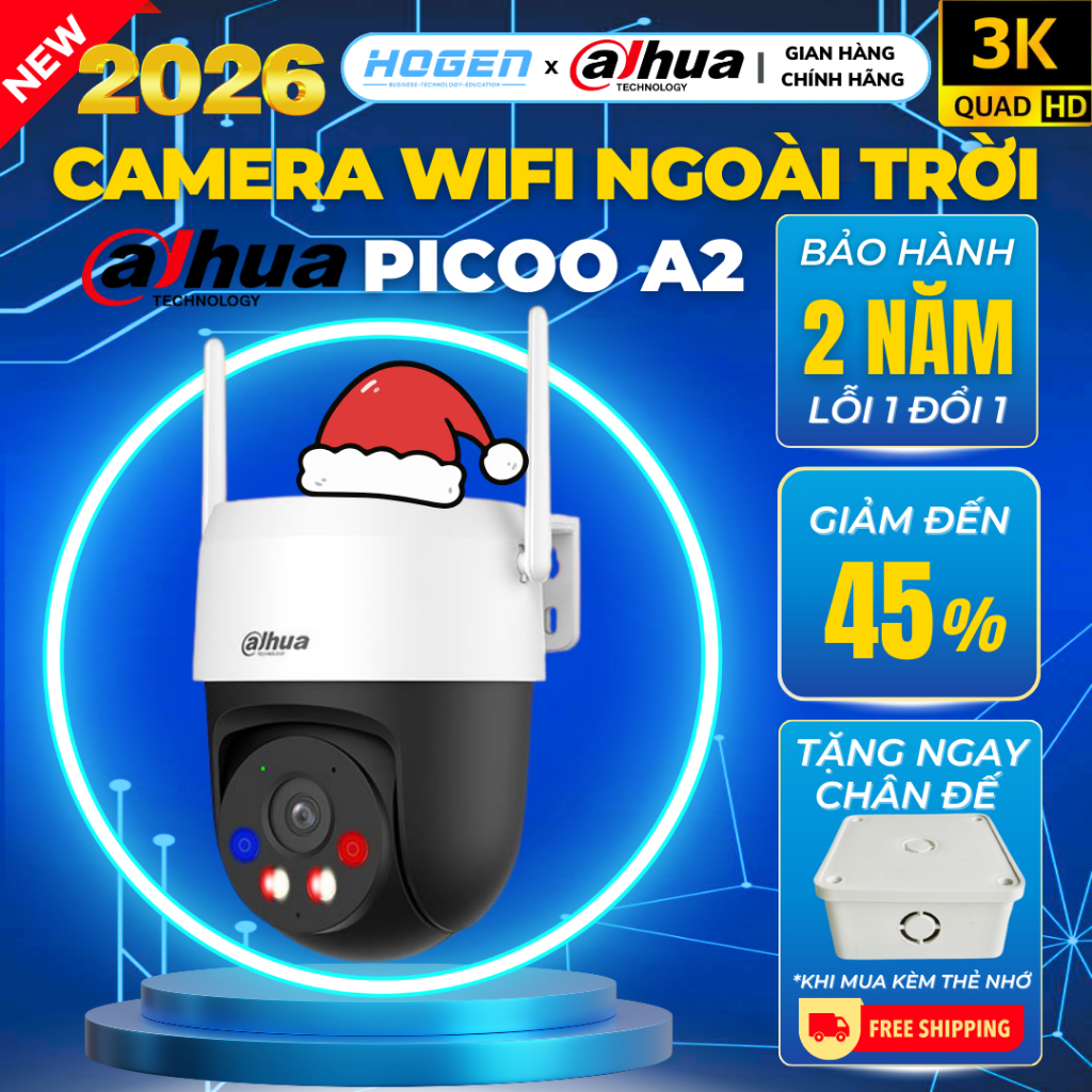 Camera Wifi Ngoài Trời Dahua Picoo A2 3MP/5MP, Đàm thoại 2 chiều,Chống nước IP66,Cảnh báo đèn và còi