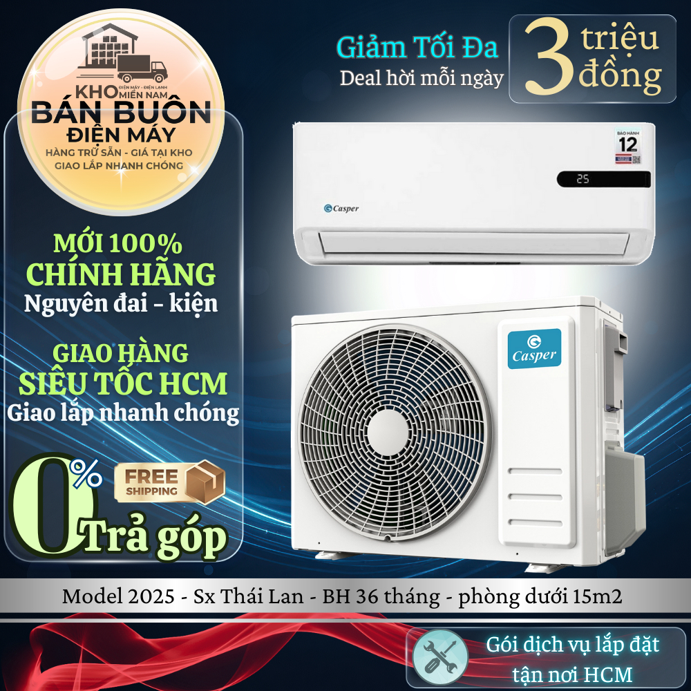 GC-09IB36 Máy lạnh Casper Inverter 1 HP model 2025, sx Thái Lan, tiết kiệm điện GC-09IB36