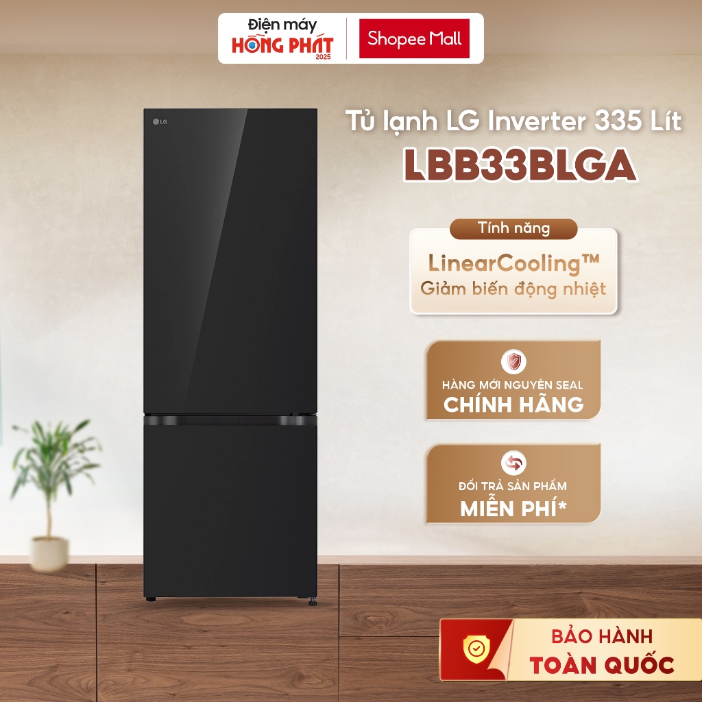 Tủ Lạnh LG Inverter 335 Lít LBB33BLGA - Ngăn Đá Dưới, Màu Đen Gương [FREESHIP HCM]