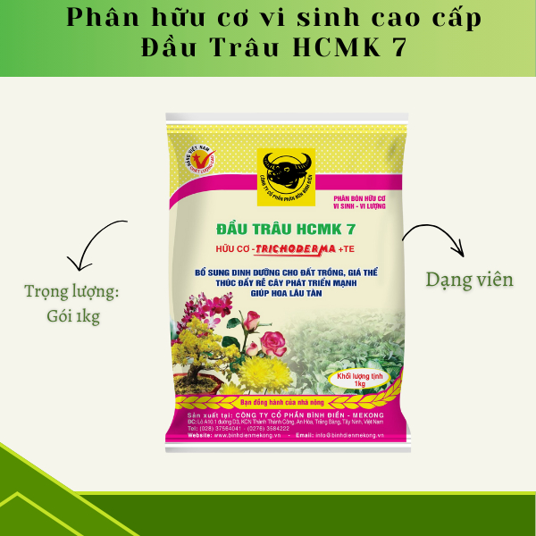 (Combo 2 gói) Phân hữu cơ vi sinh cao cấp Đầu Trâu HCMK7 (gói 1kg)  - (Vườn Sài Gòn)