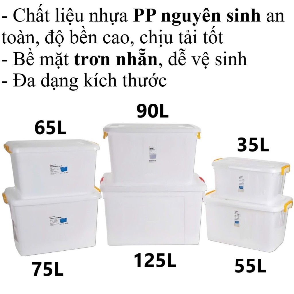 (CÓ VAT) THÙNG NHỰA CÓ BÁNH XE CHỮ NHẬT VIỆT NHẬT 20L-30L-55L-65L-75L-85L-90L-100L-125L - thùng nhựa