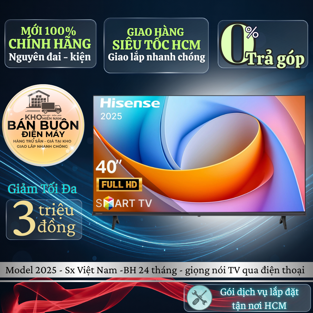 40A4Q Smart Tivi Hisense 40 inch Full HD, model 2025, điều khiển giọng nói qua ứng dụng Vidaa