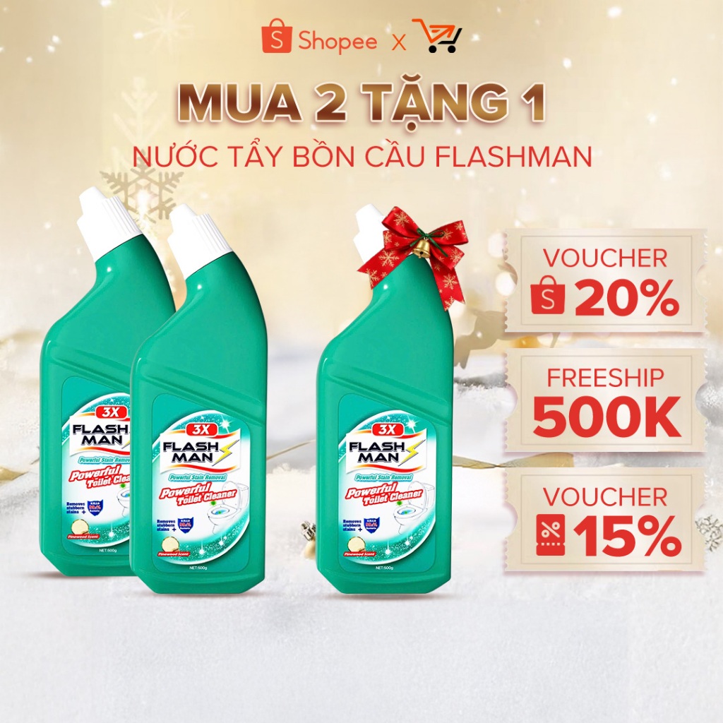 [MUA 2 TẶNG 1] Chai Tẩy Bồn Cầu FLASHMAN – Nước Tẩy Rửa Nhà Vệ Sinh - Diệt Khuẩn 99.9%- Trắng Sáng- Sạch Thơm, 500g/Chai