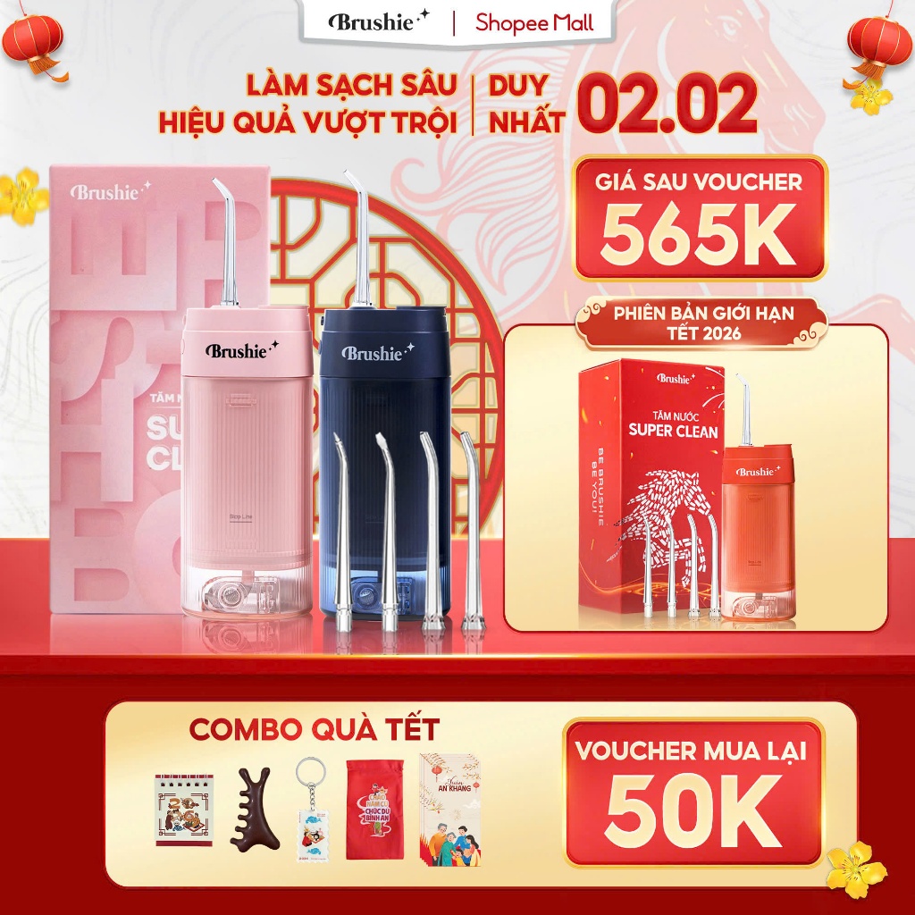 [GIÁ 564K TẠI LIVE SHOP] Tăm nước Brushie Super Clean, Super Sonic flossie chính hãng phiên bản cải 