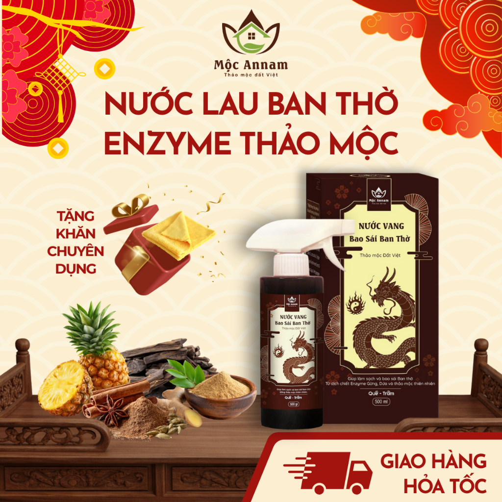 Nước Lau Ban Thờ Enzyme Thảo Mộc 300ml/500ml - Nước Bao Sái Ban Thờ Hương Tinh Dầu Trầm Sang Quý