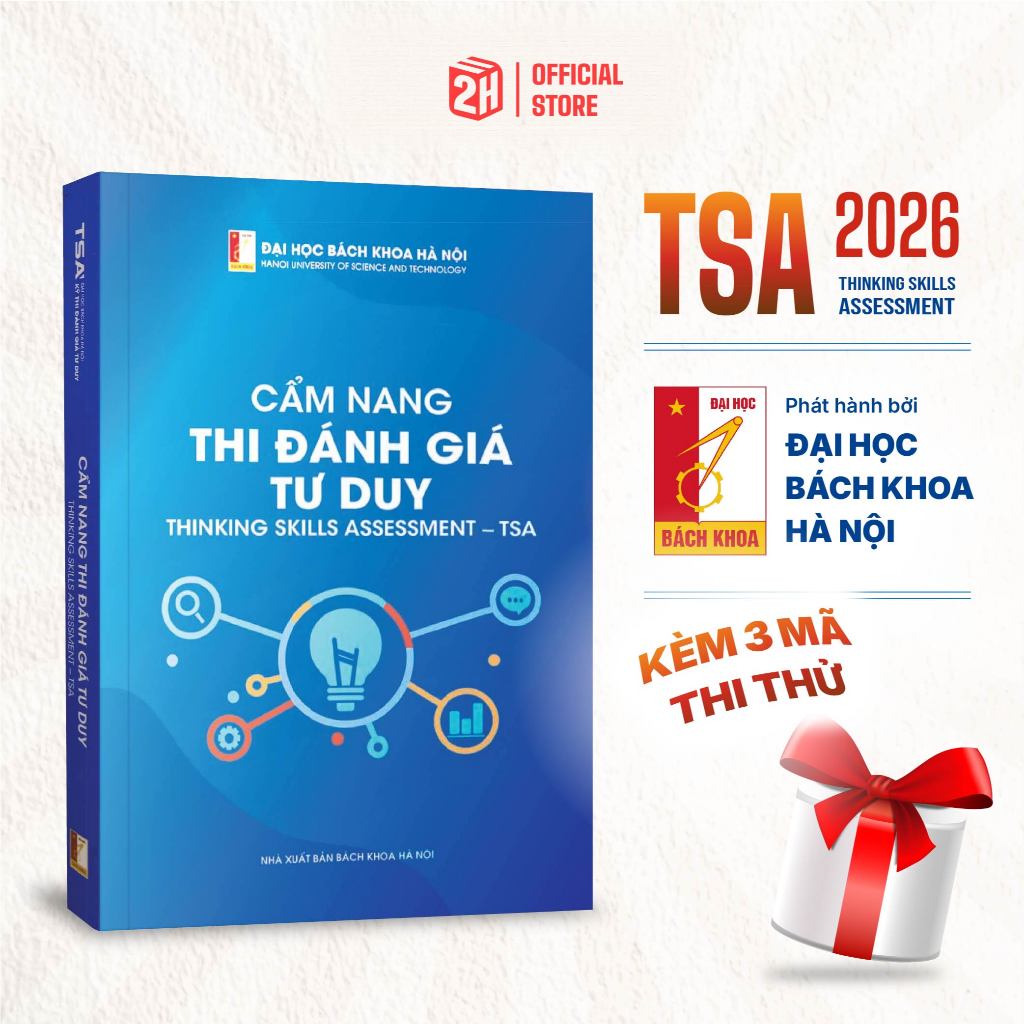 Sách Cẩm nang Thi Đánh giá Tư Duy TB Mới, Kèm 3 Mã Thi Thử, Sách TSA Đại học Bách Khoa HN - 2H Books