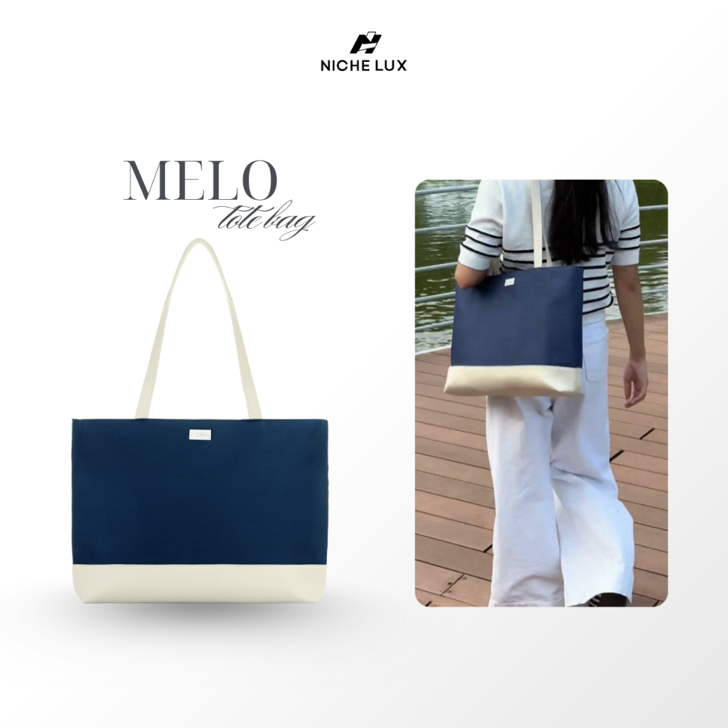 Túi Tote MELO Nam Nữ Vải Phối Da PU Đeo Vai Đựng Laptop Đi Học Làm Chống Sốc  | NICHE LUXURY