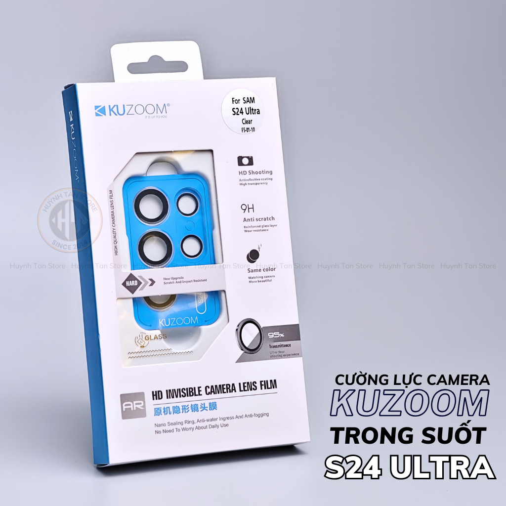 Kính Cường Lực Bảo Vệ Camera sau điện thoại Samsung S24 Ultra Viền Mỏng Có Khung Trợ Dán hãng KUZOOM