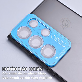 Kính Cường Lực Bảo Vệ Camera sau điện thoại Samsung S24 Ultra Viền Mỏng Có Khung Trợ Dán hãng KUZOOM