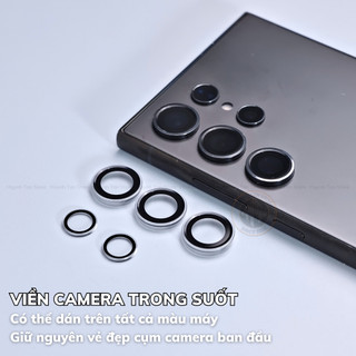 Kính Cường Lực Bảo Vệ Camera sau điện thoại Samsung S24 Ultra Viền Mỏng Có Khung Trợ Dán hãng KUZOOM