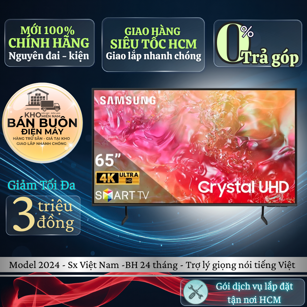65DU7700 Smart Tivi Samsung 65 inch 4K UHD, Tizen OS, model 2024, giọng nói tiếng Việt 65DU7700
