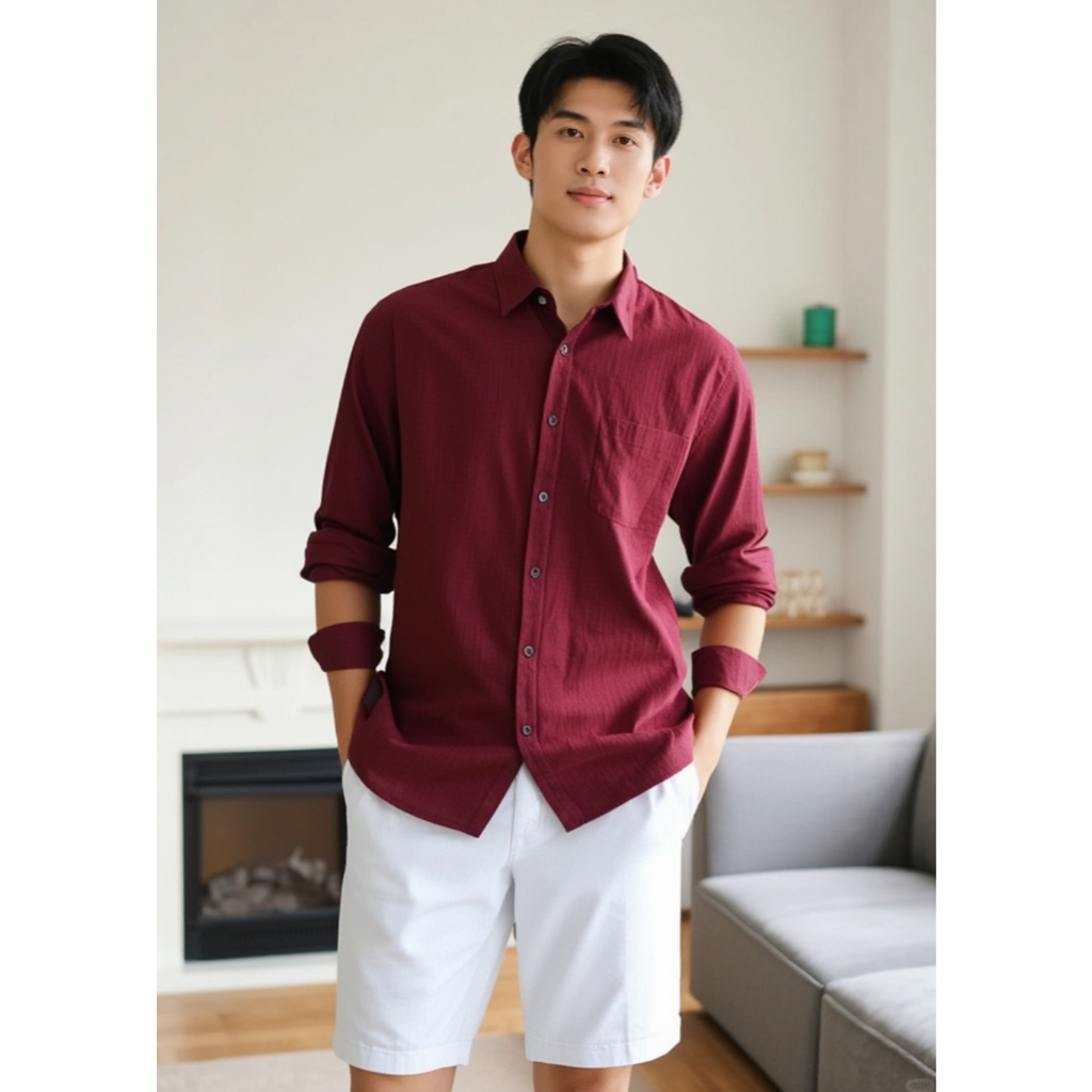 Combo Áo Sơ Mi Nam BigSize Dài Tay DOLARO Chất Linen Cao Cấp Kèm Quần Short Kaki Đen, Phong Cách Hàn Quốc Thoải mái | BigBuy360 - bigbuy360.vn