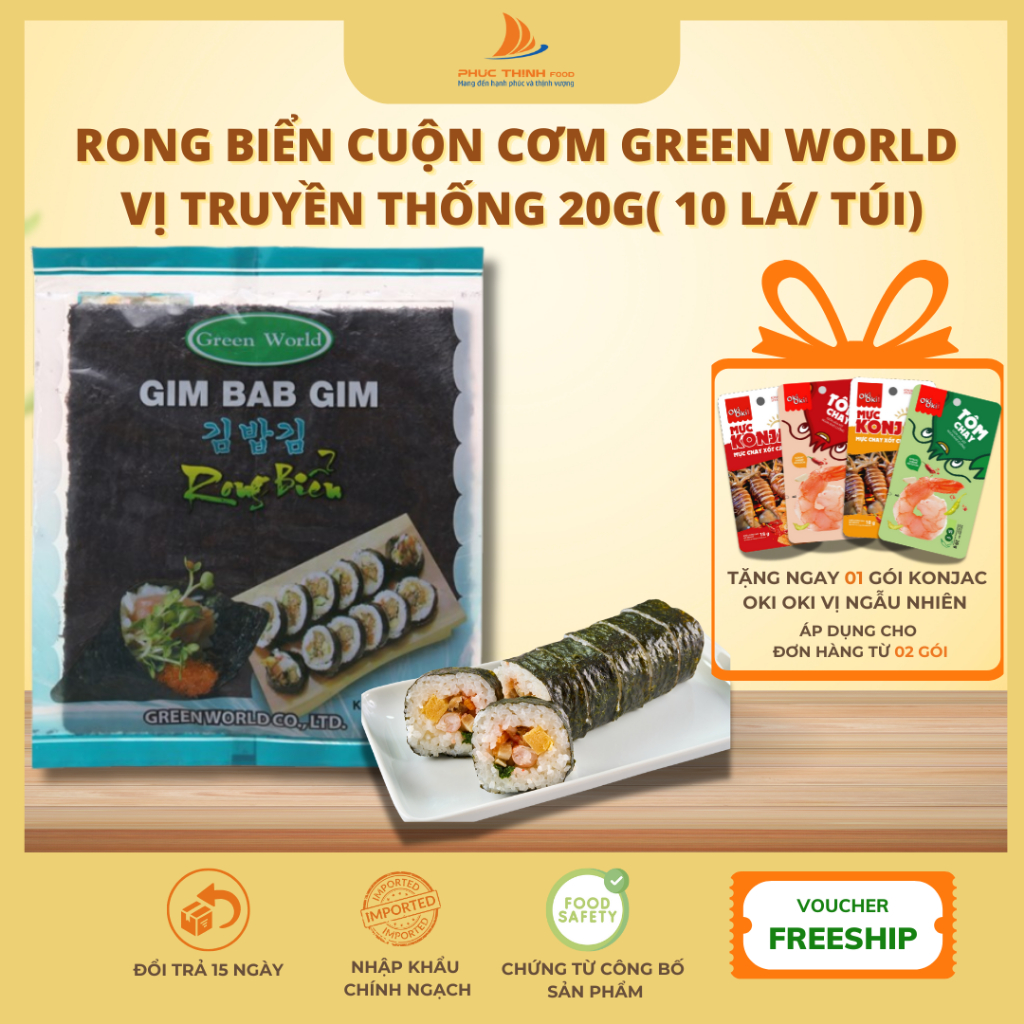 Rong biển cuộn cơm Hàn Quốc Gim Bab Gim, set 10 lá kim Green World