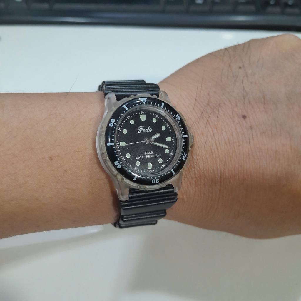 Đồng hồ nhật nam tay nhỏ  FEDE kim và số dạ quang size 34mm Second hand si Nhật