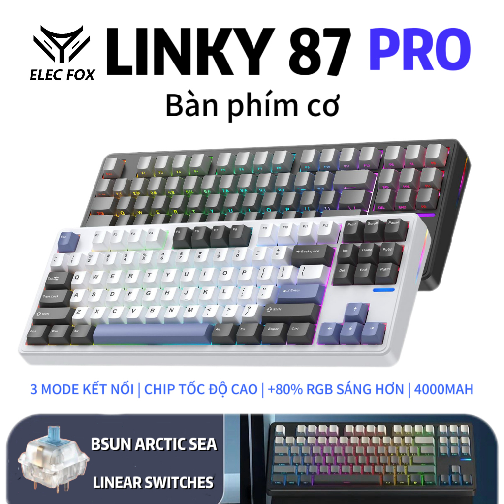 Bàn Phím Cơ Không Dây LINKY 87  PRO  Hỗ Trợ Hotswap 5Pin - Đèn RGB - Kết Nối Đa Dạng