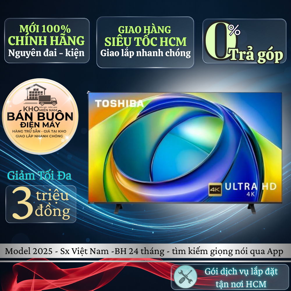 65C350RP Smart Tivi Toshiba 4K 65 inch, Mẫu mới 2025, trợ lý giọng nói qua điện thoại 65C350RP