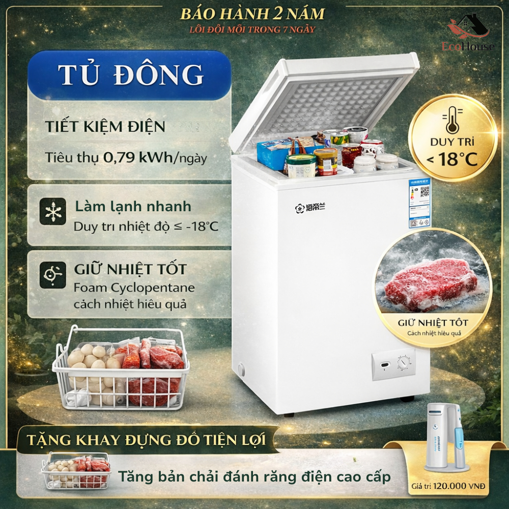 Tủ đông mini, tủ lạnh mini  làm lạnh nhanh siêu tiết kiệm điện nhiều cấp độ làm lạnh trữ sữa, đồ ăn 