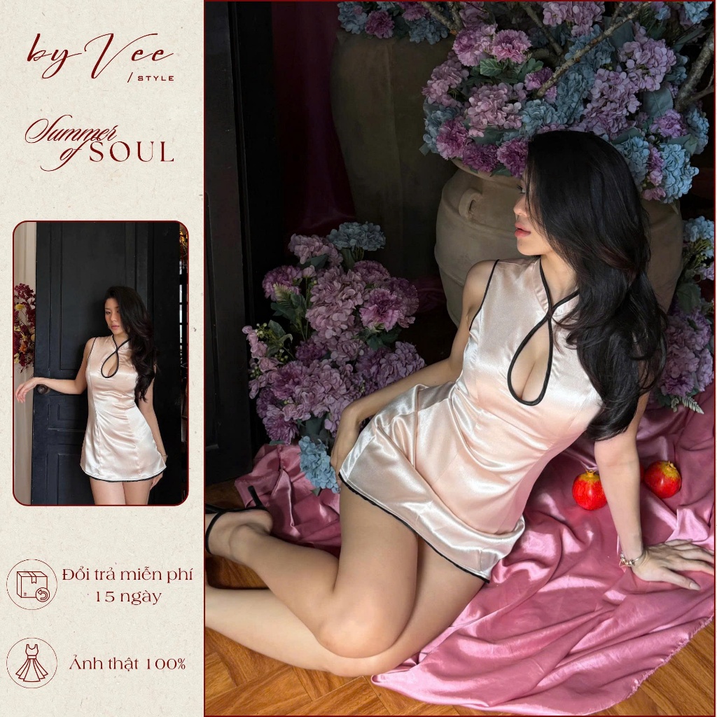 Đầm Satin ánh lụa Moon Dress ByVeeStyle, Đầm Tết xinh chụp ảnh đi chơi