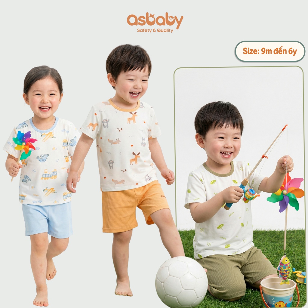 Bộ cộc tay trẻ em Asbaby Summer Dream, chất vải thoáng mát, co dãn tốt, bé trai, bé gái (8kg-25kg)