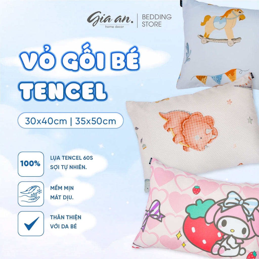 [Hỏa tốc] Vỏ gối nằm cho bé Gia An Home Decor lụa Tencel 60s size 30x40cm và 35x50cm họa tiết xinh yêu