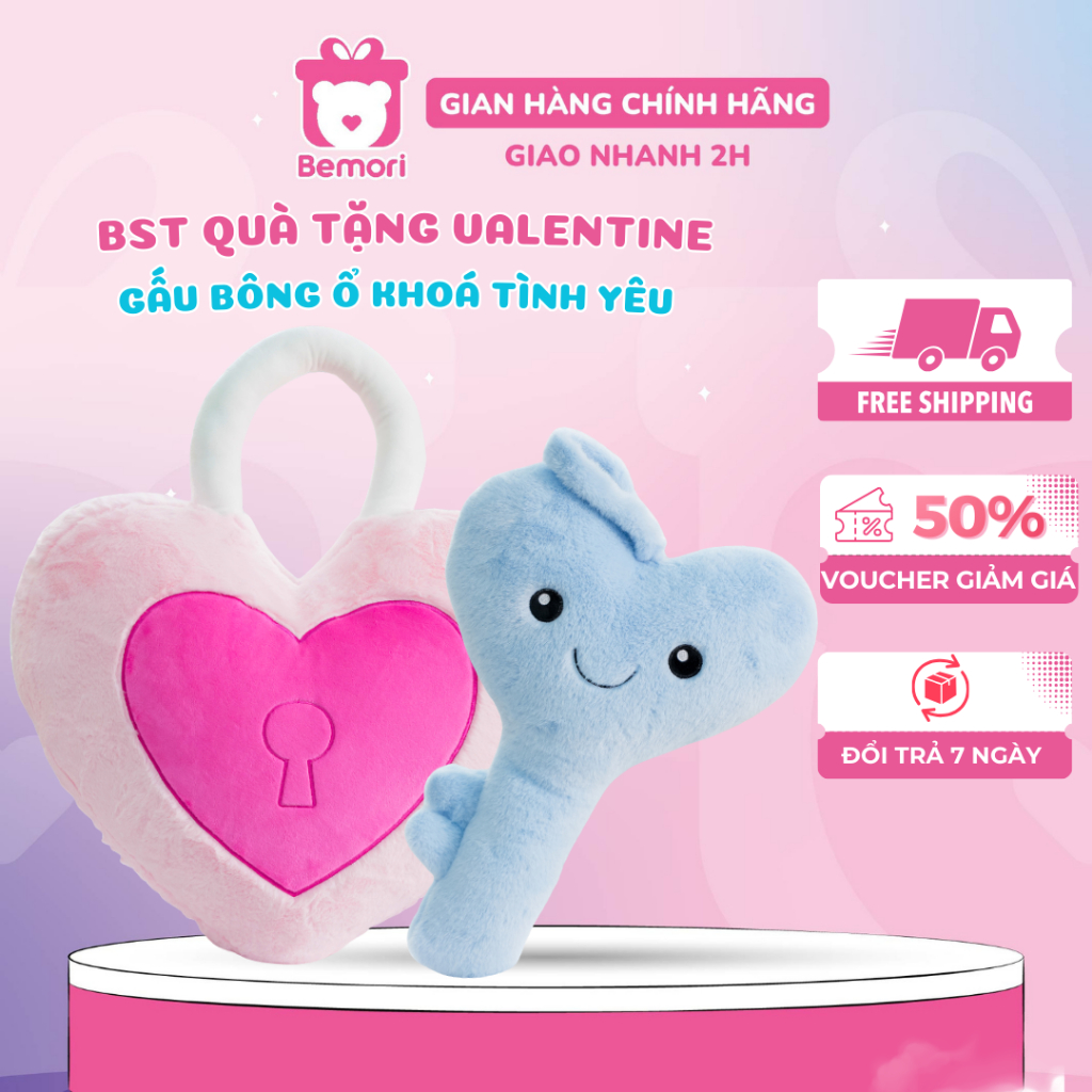 Gấu Bông Ổ Khoá Tình Yêu Love Lock BEMORI Gấu Bông Valentine Hình Trái Tim Dễ Thương Quà Tặng Cho Cặ