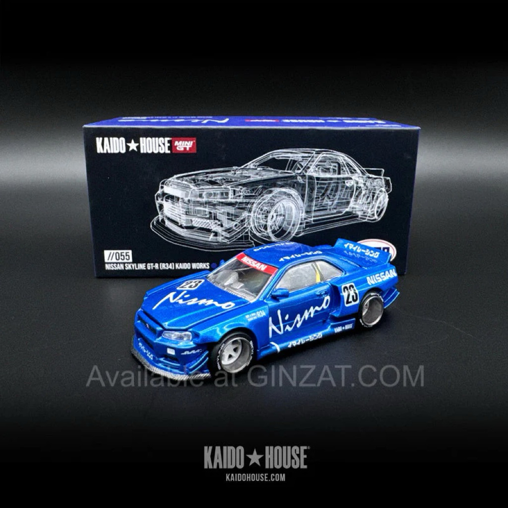 Xe mô hình Diecast Kaidohouse 1:64- Mini GT x Kaido House No.055 Nissan Skyline GT-R (R34) Kaido Wor