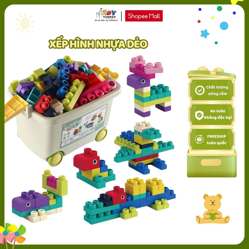 Đồ Chơi Xếp Hình Thông Minh Toykingdom - Chất Liệu Nhựa Dẻo An Toàn - Miếng Ghép To - Có Hộp Đựng