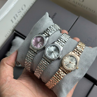 Đồng Hồ Chính Hãng IBSO Mặt Tròn Viền Đá Dây Thép, Đồng Hồ Ibso 24mm Mặt Hồng Chống Nước Kèm Hộp Túi Phù Hợp Làm Quà