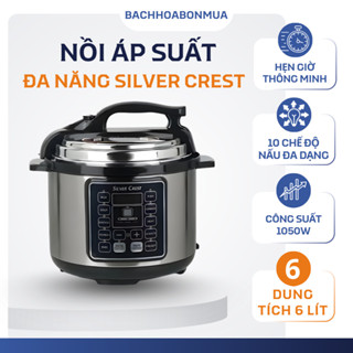 Nồi Áp Suất Điện Silver Crest 6L, 10 Chức Năng Nấu , Hẹn Giờ Thông Minh, Nồi Áp Suất Điện Đa Năng, Công Suất 1050W