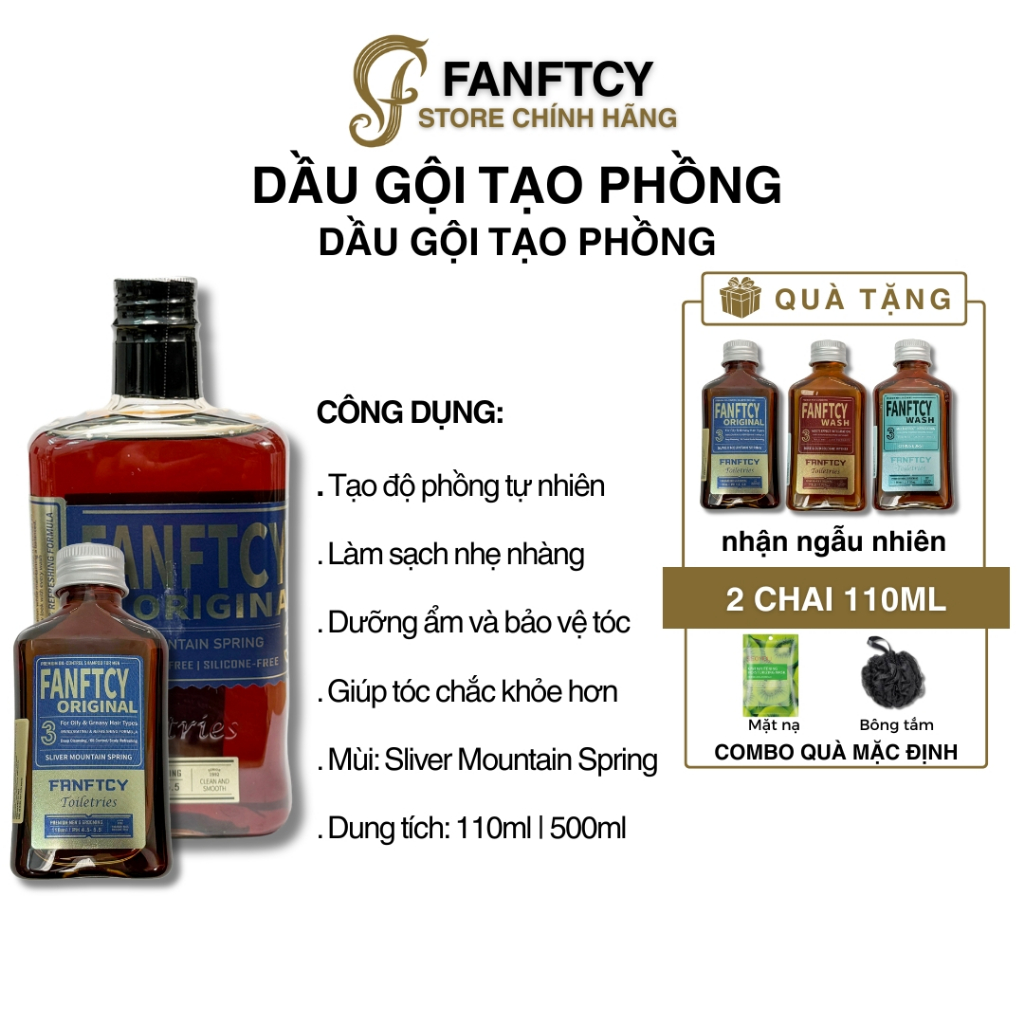Dầu gội tạo phồng tóc nam Fanftcy Original Sliver Mountain Spring 500ml  Ý, kiềm dầu & tạo phồng tóc