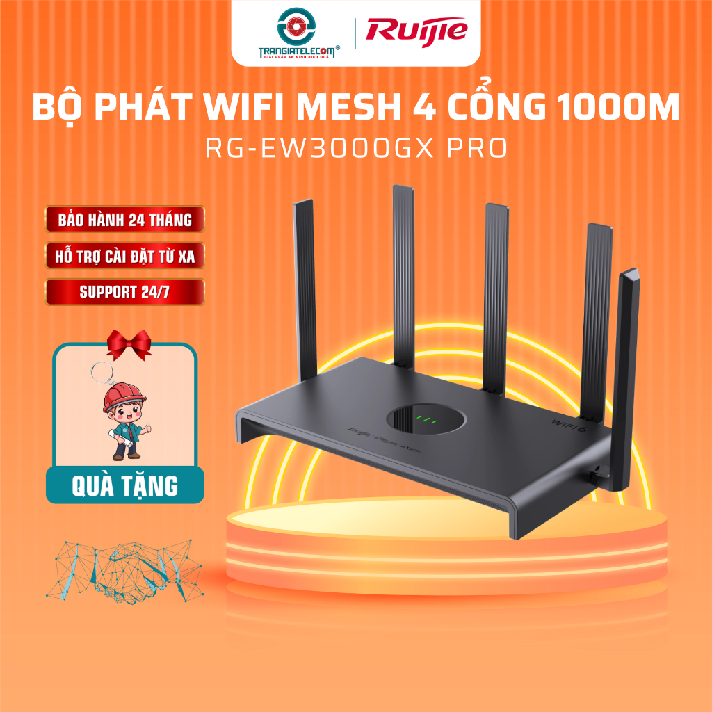 Router (bộ định tuyến, bộ phát wifi) Wifi 6 MESH RUIJIE REEYE RG-EW3000GX PRO tốc độ 3000Mbp, gigabi
