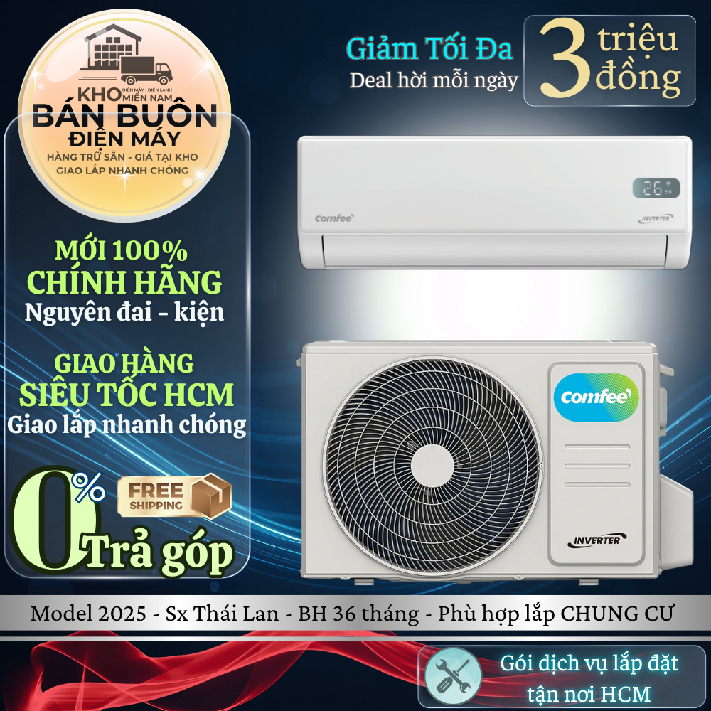 CFS-10VGPF-V Máy Lạnh Comfee Inverter 1.0 HP Tiết Kiệm Điện, Lắp được chung cư, model 2025