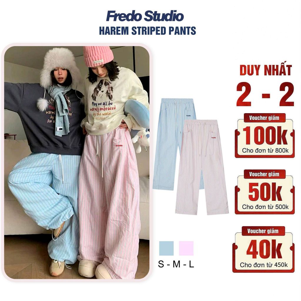 Quần Harem Kẻ Sọc Ống Siêu Rộng Cạp Chun, Quần Dài Ống Suông Cá Tính Phong Cách Hàn Quốc - FQD104