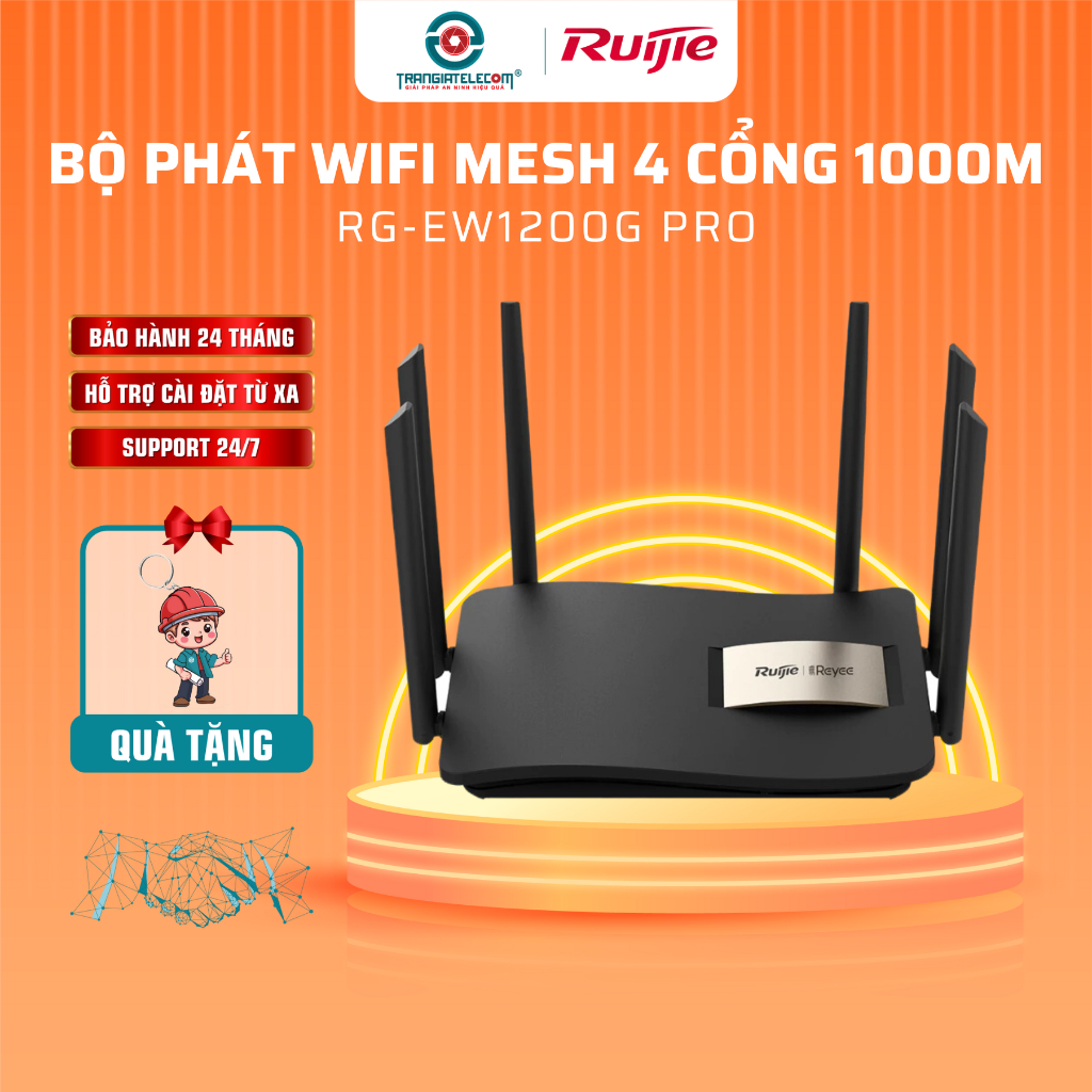 Bộ Phát Wifi RUIJIE RG-EW1200G PRO Băng Tần Kép, 6 Anten, Hỗ trợ Mesh - TRANGIATELECOM