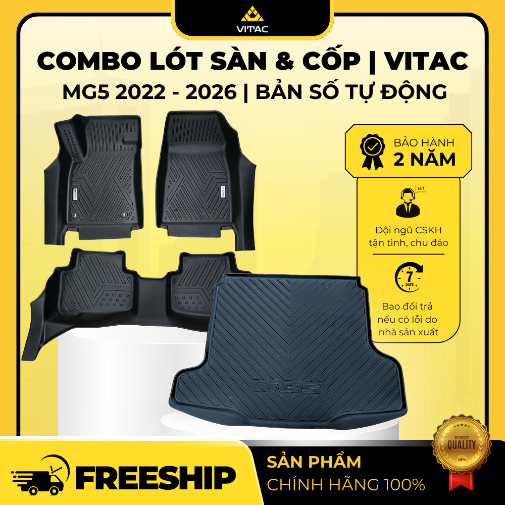 Freeship_COMBO Thảm lót sàn nhựa, lót cốp tràn viền 5D MG MG5 2022-2026 (4 tấm)_Vitac Brand