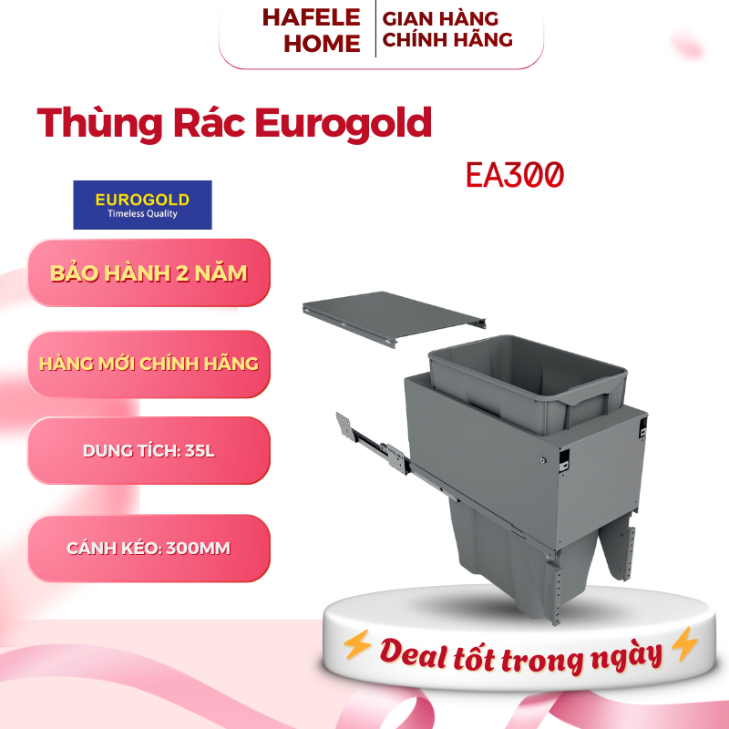 Thùng Rác Âm Tủ Eurogold EA300  - Ray Giảm Chấn Cao Cấp - 35L - Nắp Che Linh Hoạt - EEH