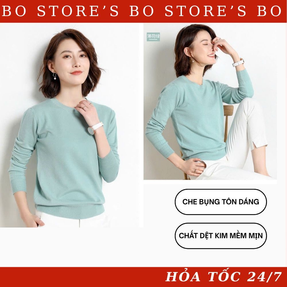 Áo Len Mỏng Dài Tay Cổ Tròn Bo Gấu Nhiều Màu Đủ Size