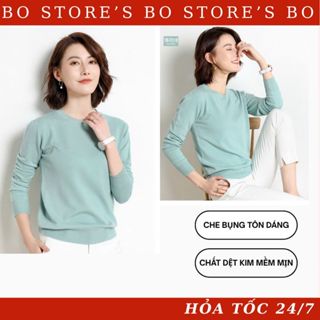Áo Len Mỏng Dài Tay Cổ Tròn Bo Gấu Nhiều Màu Đủ Size
