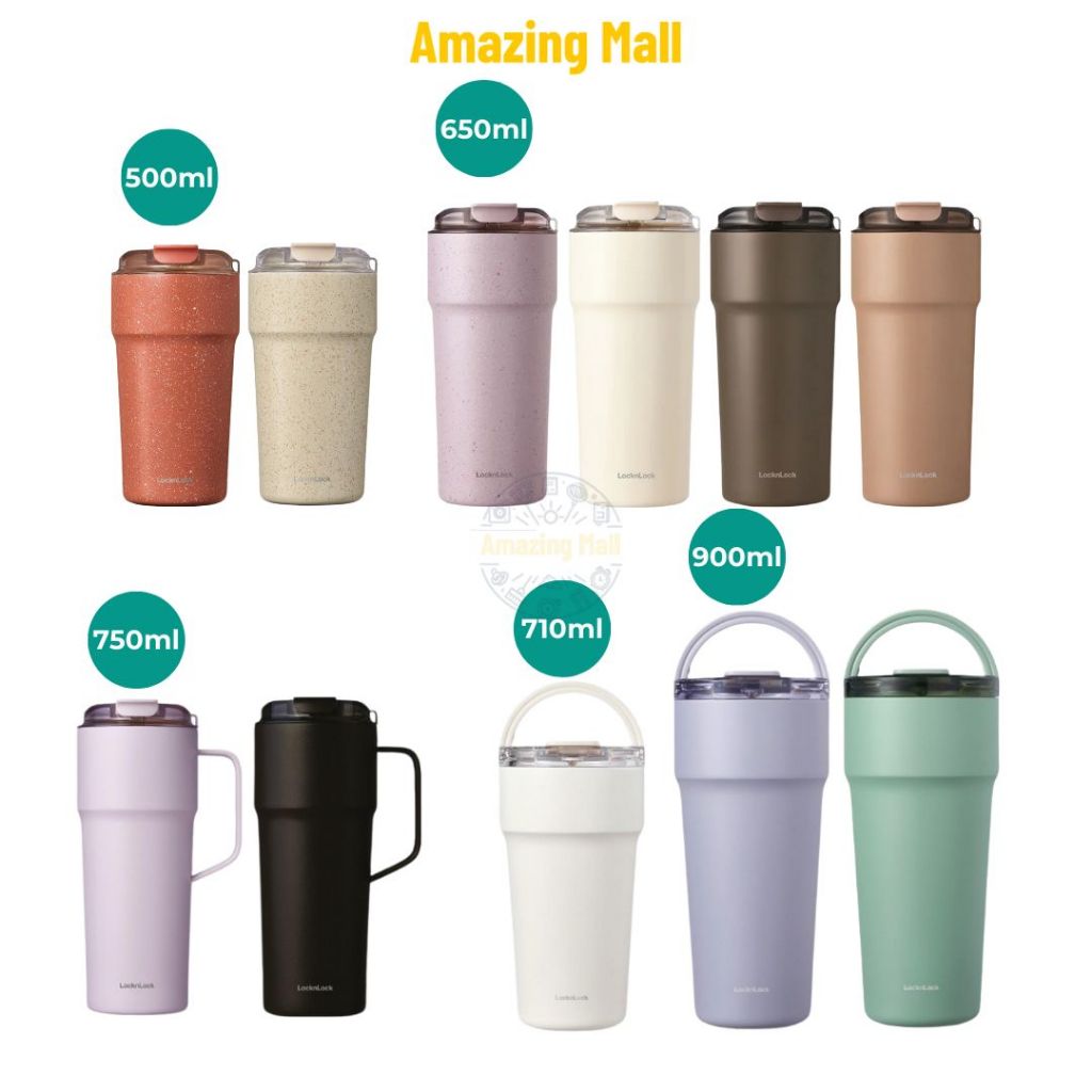 Ly Giữ Nhiệt LocknLock Inox Phủ Sứ, Nắp Lật, Có Dây Cầm 500ml đến 900ml LHC4357 LHC4359 LHC4416 LHC4