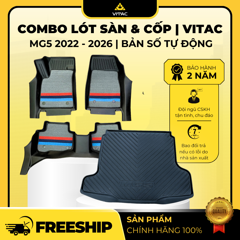 COMBO Thảm lót sàn có rối, lót cốp tràn viền 5D MG MG5 2022-2026 (8 tấm)_Vitac Brand