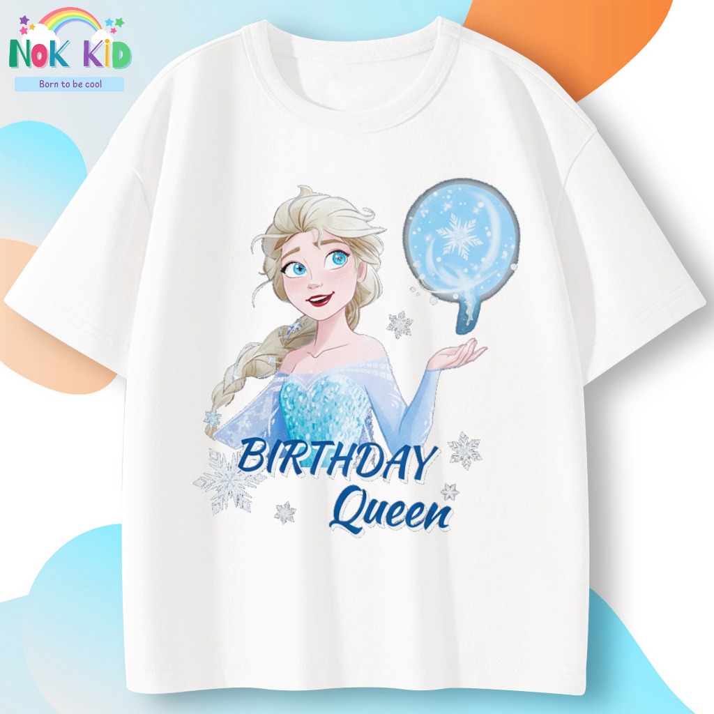 Áo thun sinh nhật cho bé gái công chúa Elsa birthday queen - Chất liệu cotton mềm mịn thoáng mát NK 