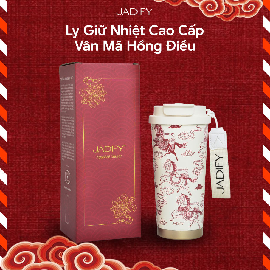 Ly Giữ Nhiệt Cao Cấp - Vân Mã Hồng Điều - Arty Cup Crimson Cloud Steed - 520ml - Jadify