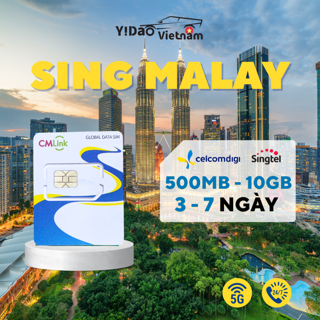 Sim du lịch Singapore Malaysia, sim data tốc độc cao, kết nối ổn định, không nghe gọi