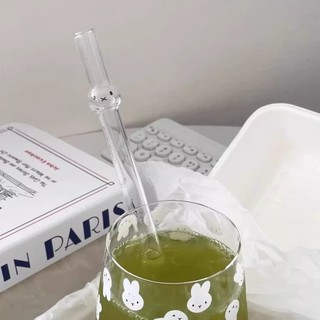 Ống Hút Thủy Tinh Họa Tiết Thỏ Miffy Đáng Yêu - Trong suốt bền đẹp, an toàn sức khỏe, dùng được với đồ uống nóng & lạnh