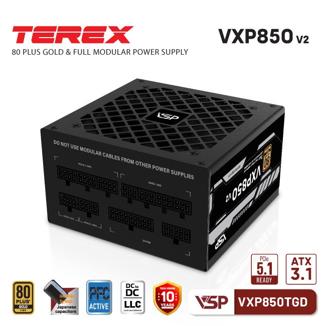 Nguồn Máy Tính VSP Terex VXP850TGD-V2 850W | 80 Plus Gold | Full Modular | PSU | Chính Hãng