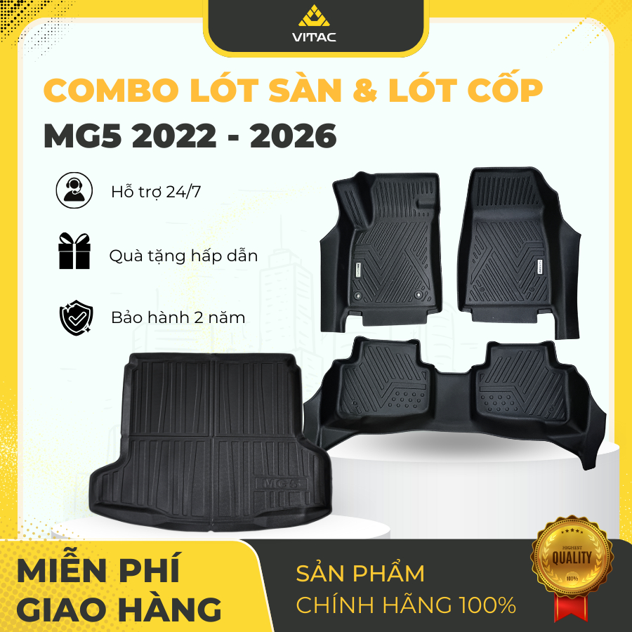 Freeship_COMBO_Vitac_Thảm lót sàn nhựa, lót cốp tràn viền 5D MG MG5 2022-2026 (4 tấm)