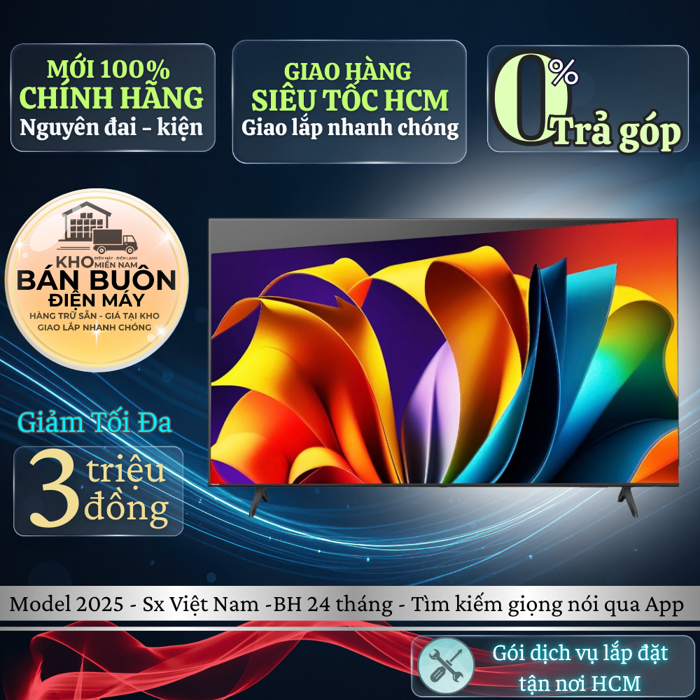 55A6100N Smart Tivi Hisense 4K 55 inch – HDR10+, Dolby Atmos, VIDAA OS, thiết kế viền mỏng 55A6100N